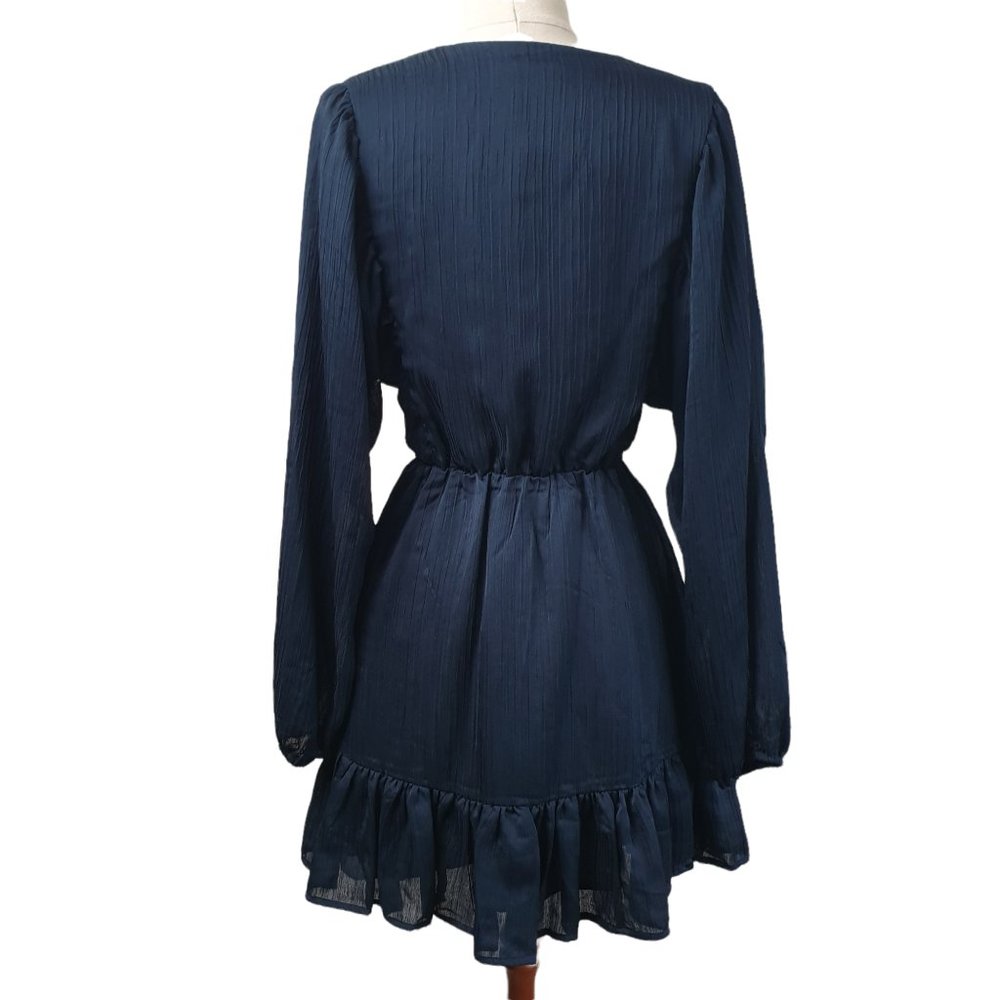 Showpo NWT | Size 10 | Long Sleeve Front Tie Up Consideration Mini Dress Lined - Picture 10 of 13